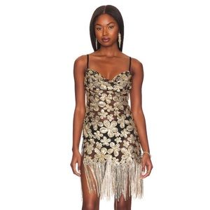 For Love & Lemons Colette Mini Dress in Gold